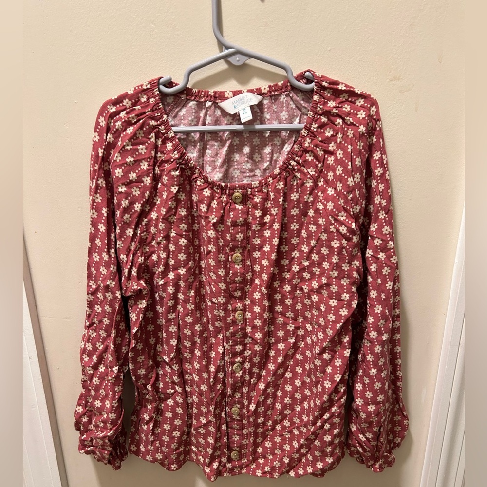 Market & Spruce Girls Medium 8-10 Mauve & White Long Sleeve Blouse